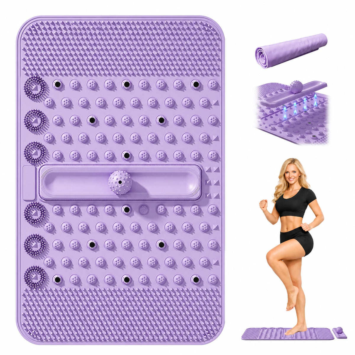 Soft TPR Extra Large Acupressure Foot Massage Mat With Removable Ball (Purple)