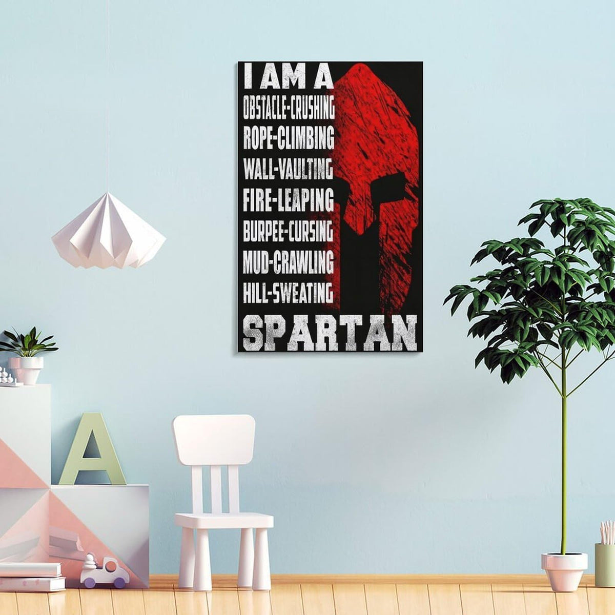 I Am A Spartan Obstacle Race Motivation Canvas Printing Wall Art Prints Wall Decor Posters Red Black Warrior Helmet Gym Fitness Training Bedroom Office Garage Decor 16x24inch (style-35 / 16x24inch(40x60cm) Frame)