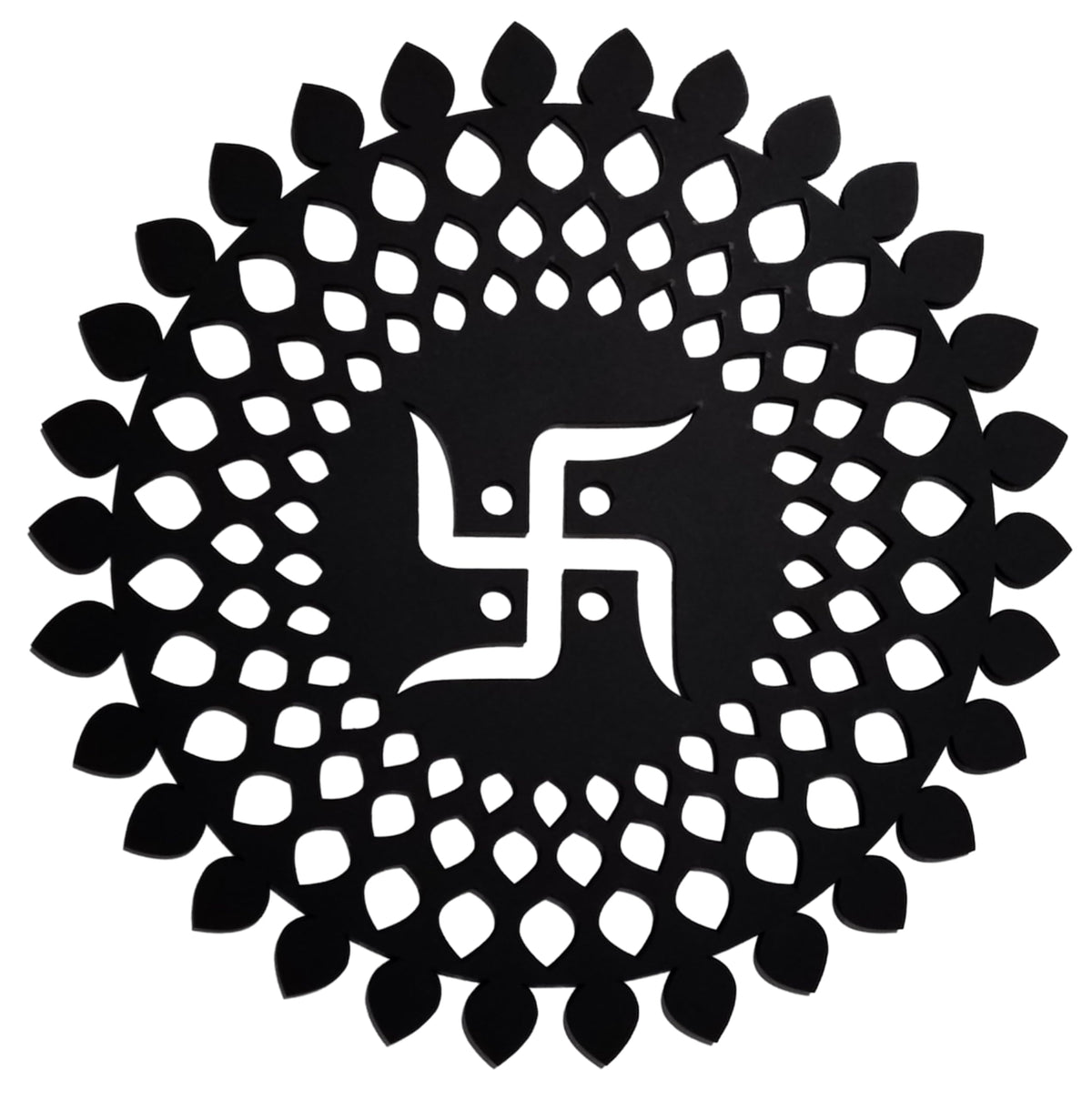Black Round Decorative Wall Art Mdf Wooden Chakra For Temple (MANDALA -Black / 18"L x 18"W)