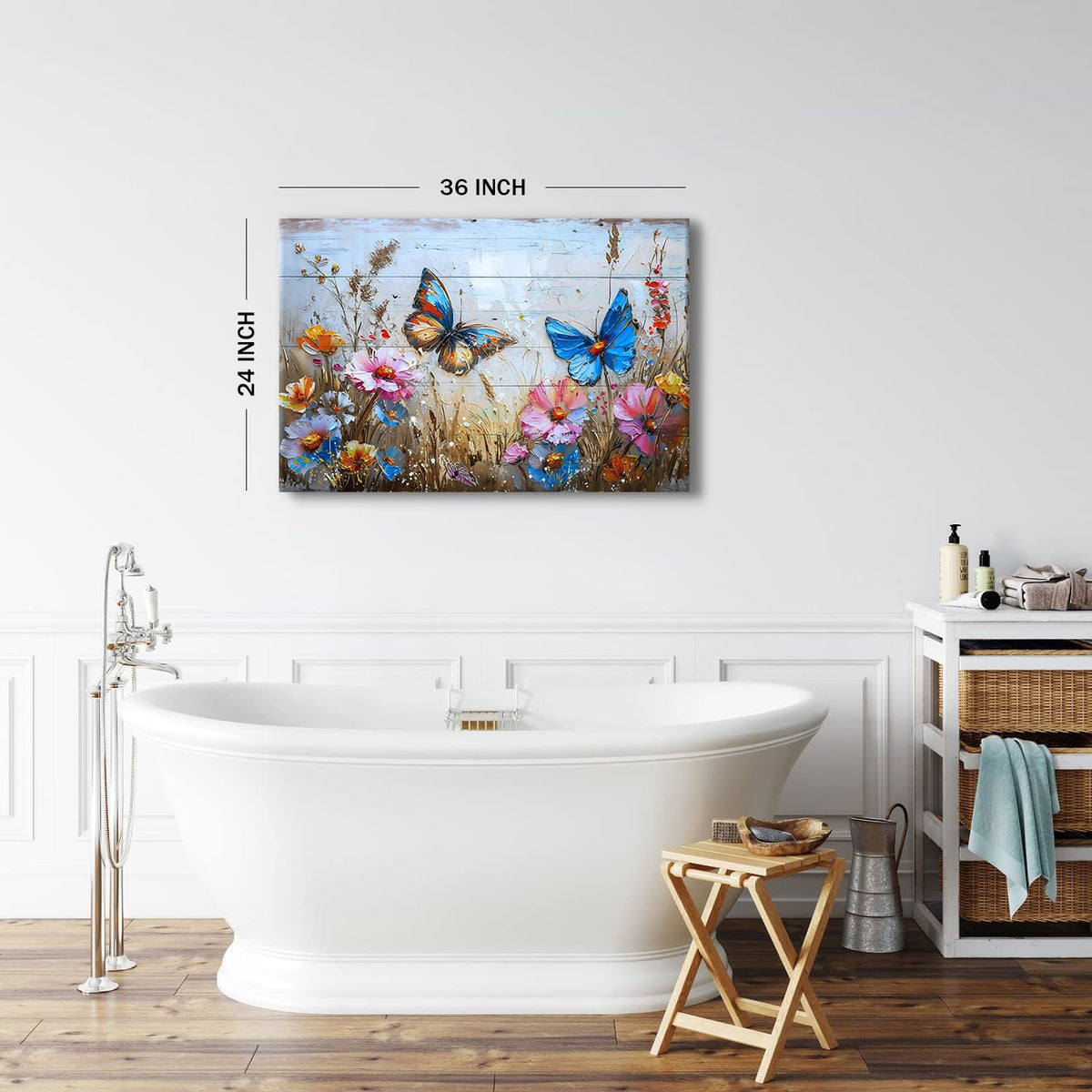 Wildflower Canvas Wall Art Butterfly Picture Wall Decor Rustic Floral Prints Poster Colorful Flowers Painting Abstract Nature Floral Landscape Artwork for Kitchen Living Room Home Decoration 24x36" (36"L x 24"W / Butterfly)