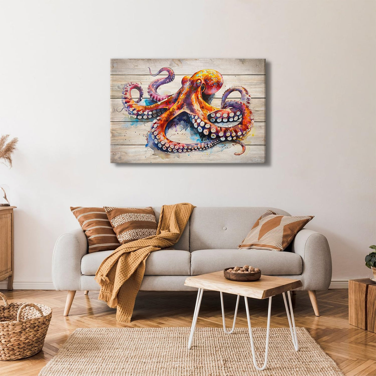 Sea Life Wall Art Octopus Picture Wall Decor Underwater Marine Animal Wall Decor Modern Gallery Artwork Canvas Prints Ocean Creature Painting Framed Kitchen Bedroom Living Room Home Decoration 32x48" (48"L x 32"W / Octopus)