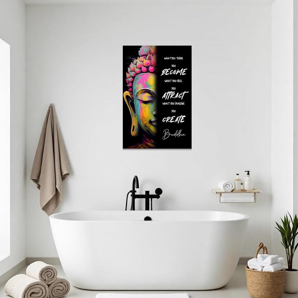 Buddhist Motivational Wall Art Buddha Quotes Canvas Pictures Zen Bathroom Painting Spa Artwork Prints for Yoga Room Office Decor Framed (Black / 24" x 36")