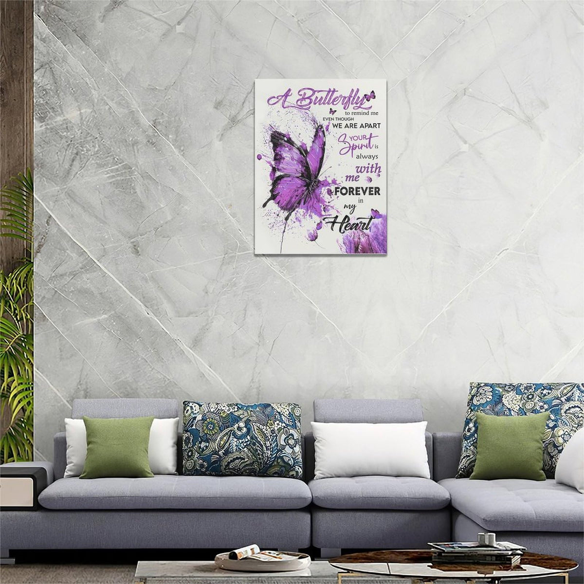Purple Butterfly Canvas Wall Art Watercolor Butterfly Pictures Wall Decor Inspirational Quotes Prints Painting Framed Artwork Decoration For Bathroom Bedroom Living Room Office 12"x16" (16"L x 12"W / Watercolor Butterfly-Pu)