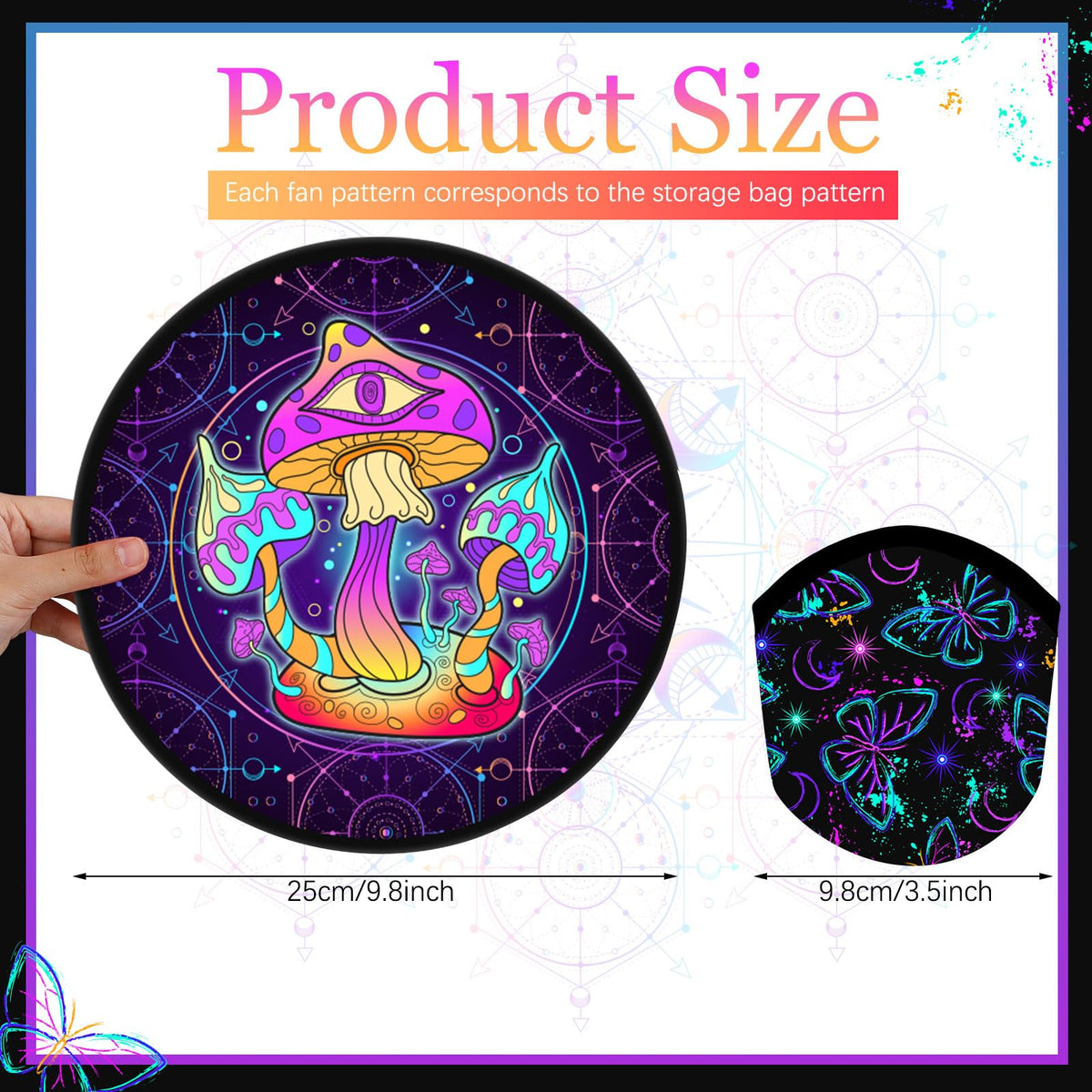 24 Pcs Mushrooms Skulls Foldable Flying Fan Disc Hand Fans 8 Style (Mushroom)