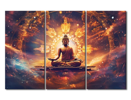 Canvas Wall Art Modern Home Wall Canvas Decor Buddha Canvas Poster Prints on Canvas 3 Panel Buddha Sculpture Painting Buddha Deity Creating the Universe Poster for Living Room Decoration 60x40 in (60x40 in / 3PANEL-16)