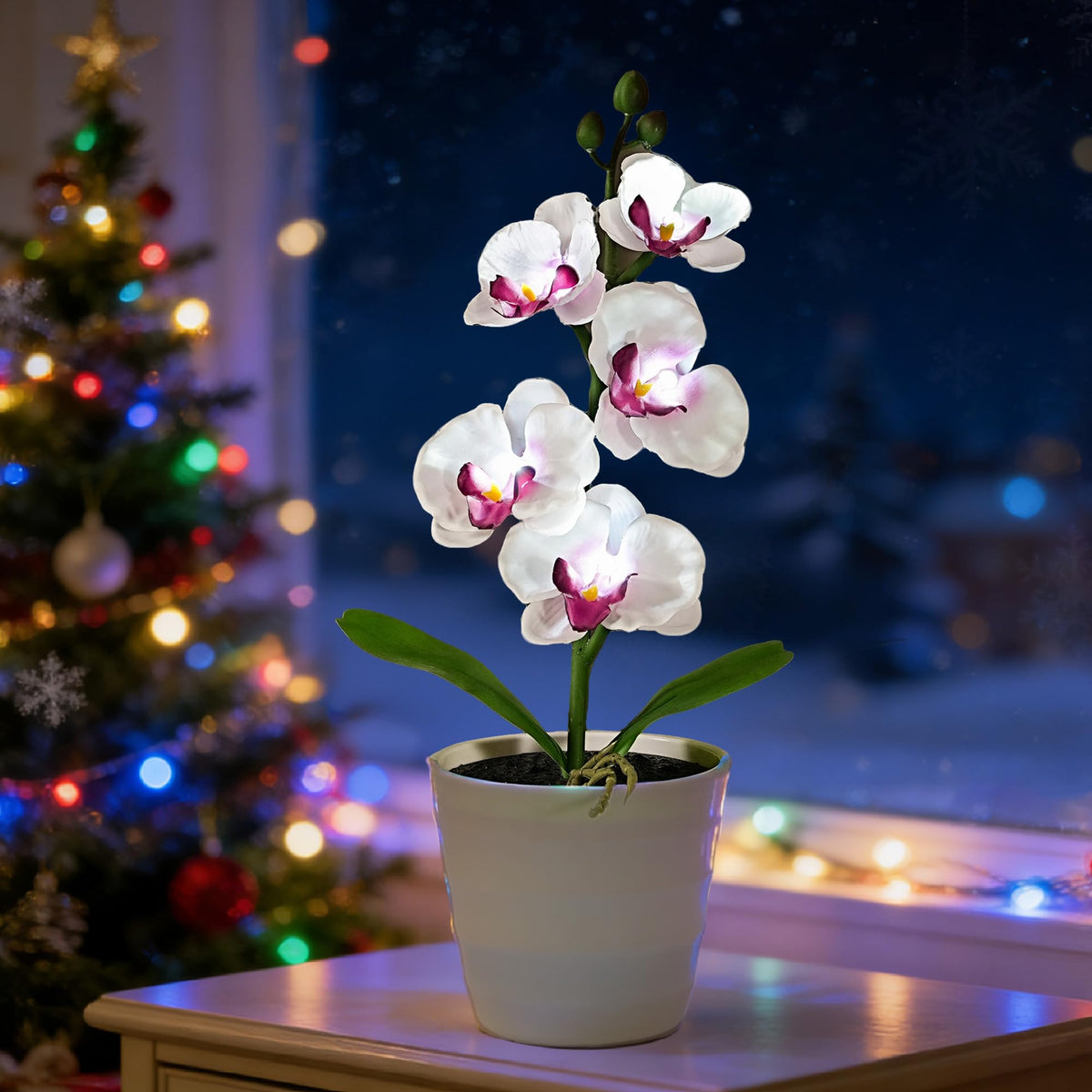 Artificial White Phalaenopsis Orchid Flower Lamp (Orchids-White)