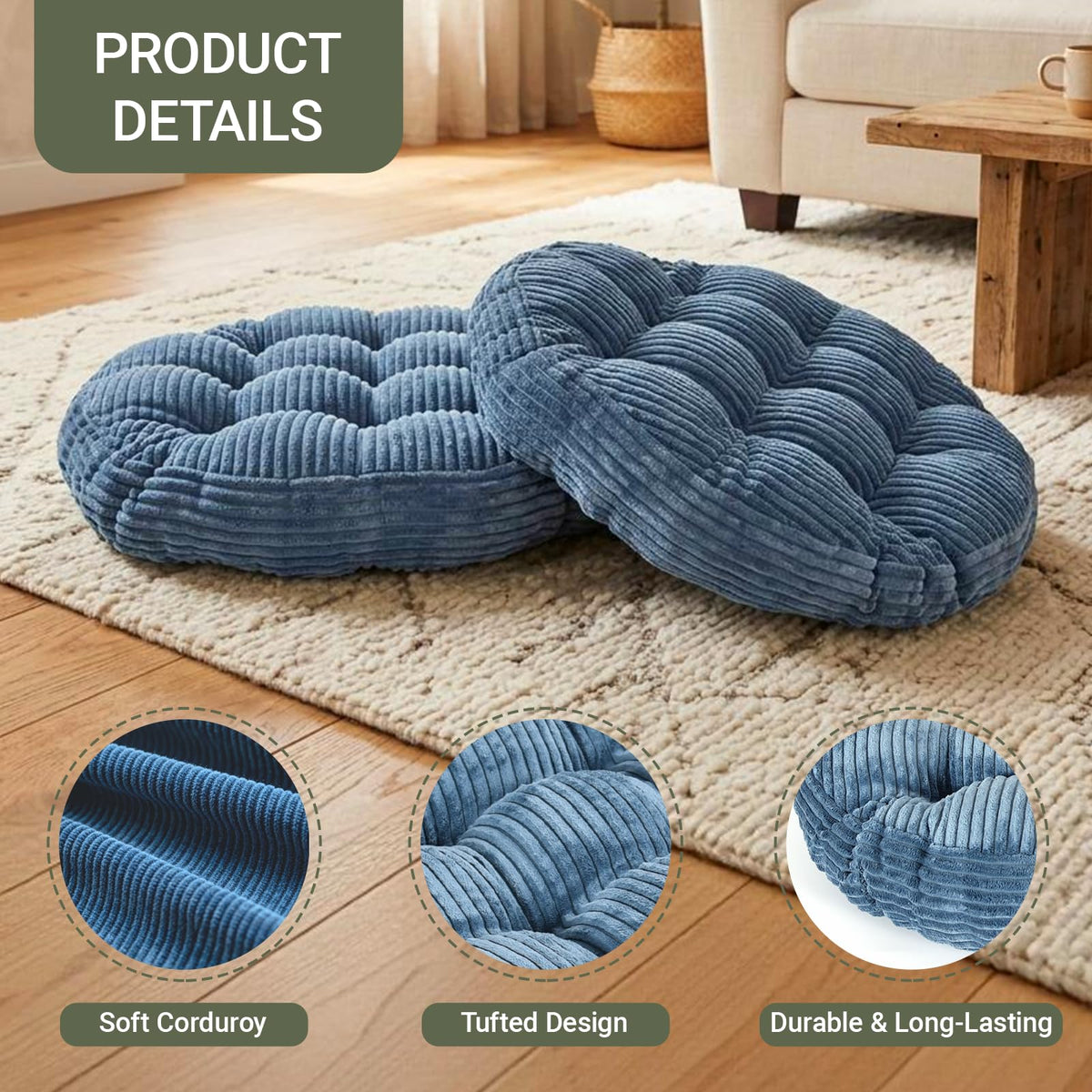 Large Floor Pillow for Adults (Round-navy Blue)