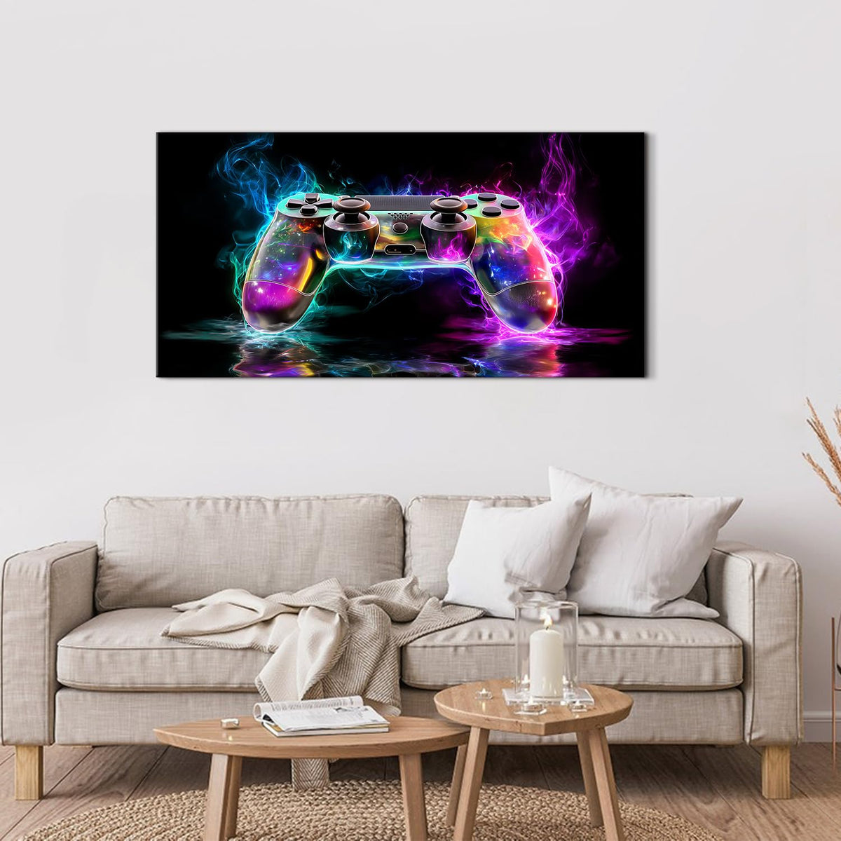 Gamepad Canvas Wall Art Teen Boys Playroom Picture Gamer Themed Wall Decor Colorful Game Painting Accessories Cool Pop Poster Prints Cyberpunk Artwork Gamers Bedroom Living Room Home Decoration 24x48” (48"L x 24"W / Game)
