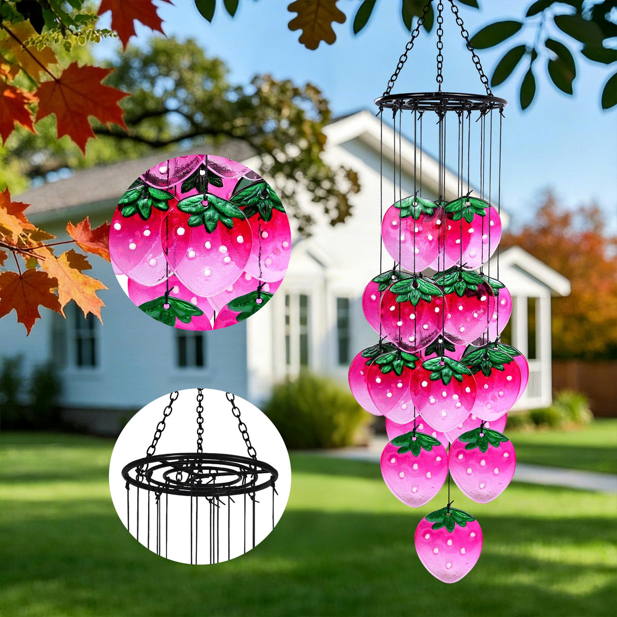 Glass Strawberry Wind Chimes (Pink(strawberry))