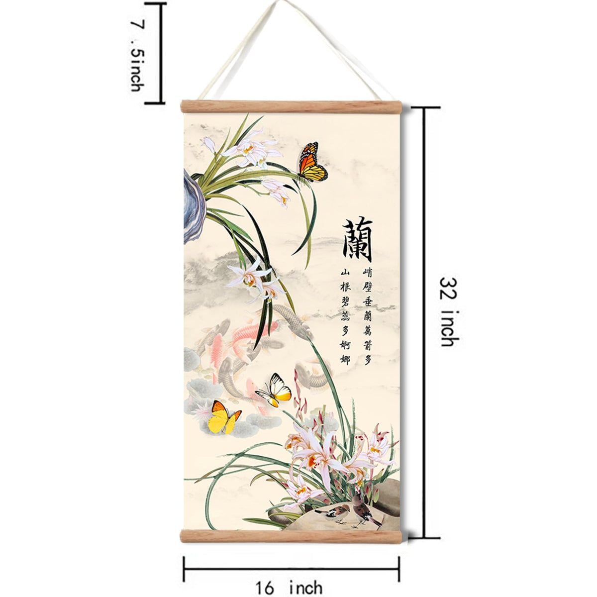 Plum Bossom Chrysanthemum Bamboo Orchid Painting (32"L x 16"W / Orchid)