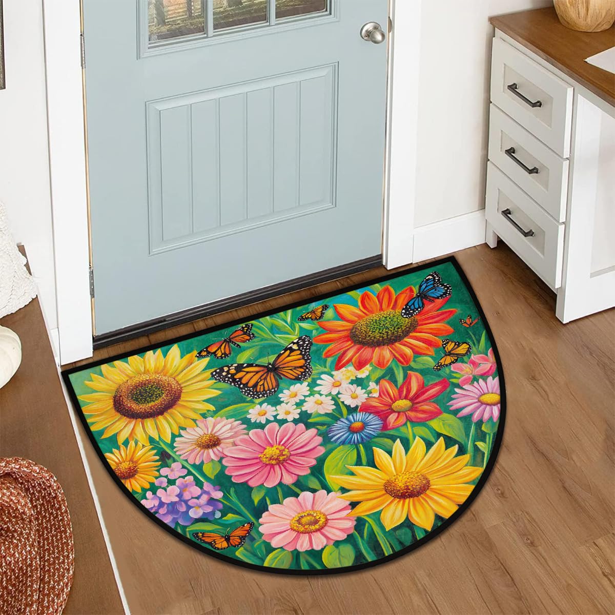 Spring Flowers Half Round Door Mat Semi Moon Rug Fireplace Carpet Area Rugs (Z:color:70)