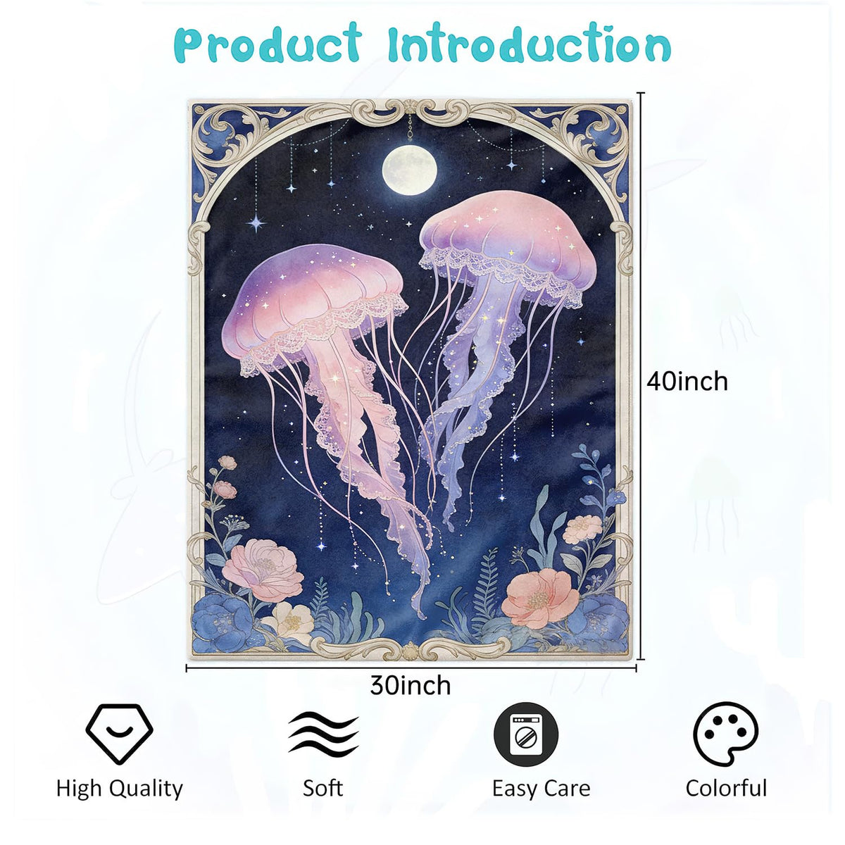 Jellyfish Throw Blanket Fantasy Marine Life Soft Cozy Plush Flannel 30"X40" (Jellyfish / 30"X40")