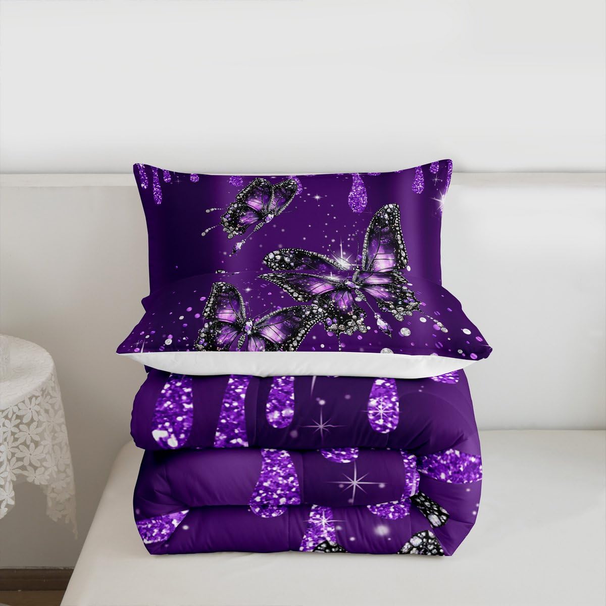 Purple Butterfly Bedding Set Toddler Size 3 Pcs for Boys Girls (Multi 806 / Toddler)