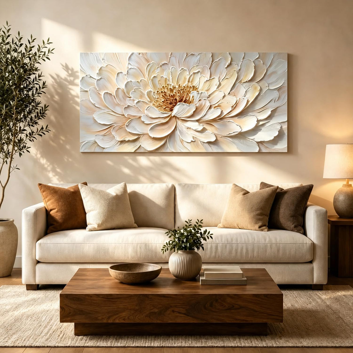 White Lotus Flower Canvas Wall Art Textured Lotus Floral Picture Women Bedroom Decor Modern Wall Decor for Living Room Minimalist Bouquet Painting Artwork for Home Office Decorations 24x48” (48"L x 24"W / White Lotus)