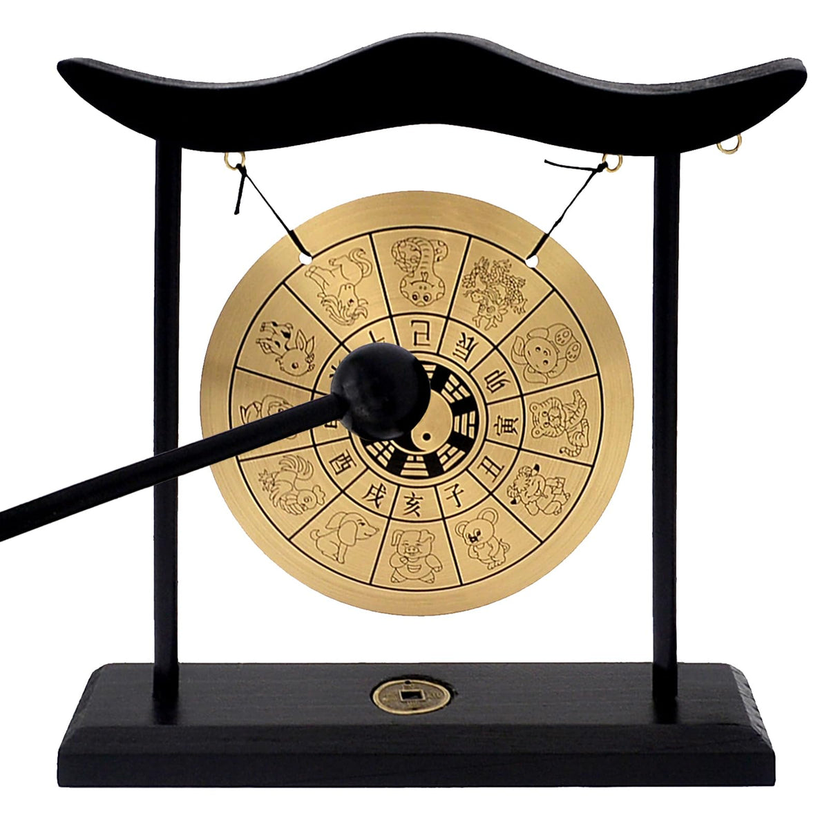 Zen Art Brass Chinese Zodiac Mini Gong For Desk With Mallet Instrument Bagua Home Decor Table Top (FH1304)
