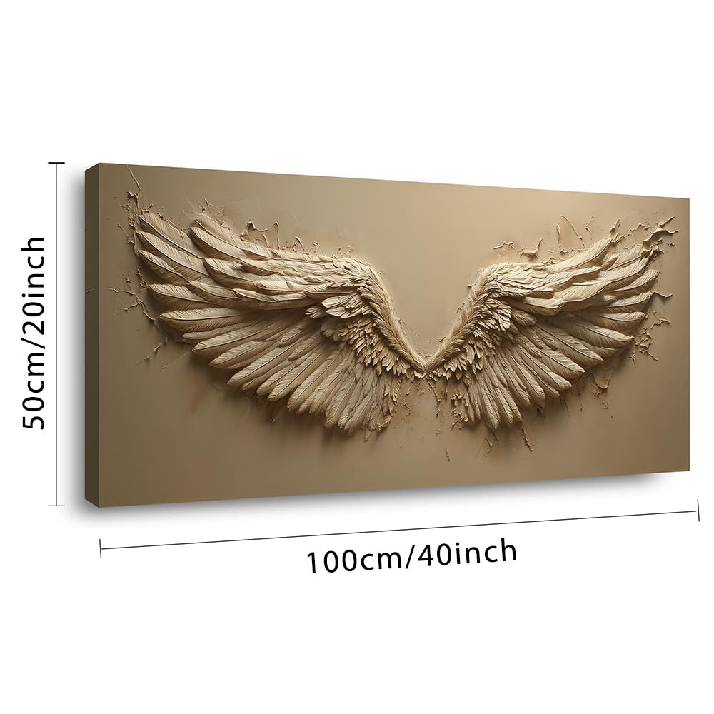 Earthy Beige Angel Wings Wall Art for Living Room Office Fantasy Texture Earthy tan Angel Wings Painting Prints Abstract Canvas Artwork Dining Bedroom Decor (Abstract / Earthy Beige Angel Wings Wall Art / 40"L x 20"W)