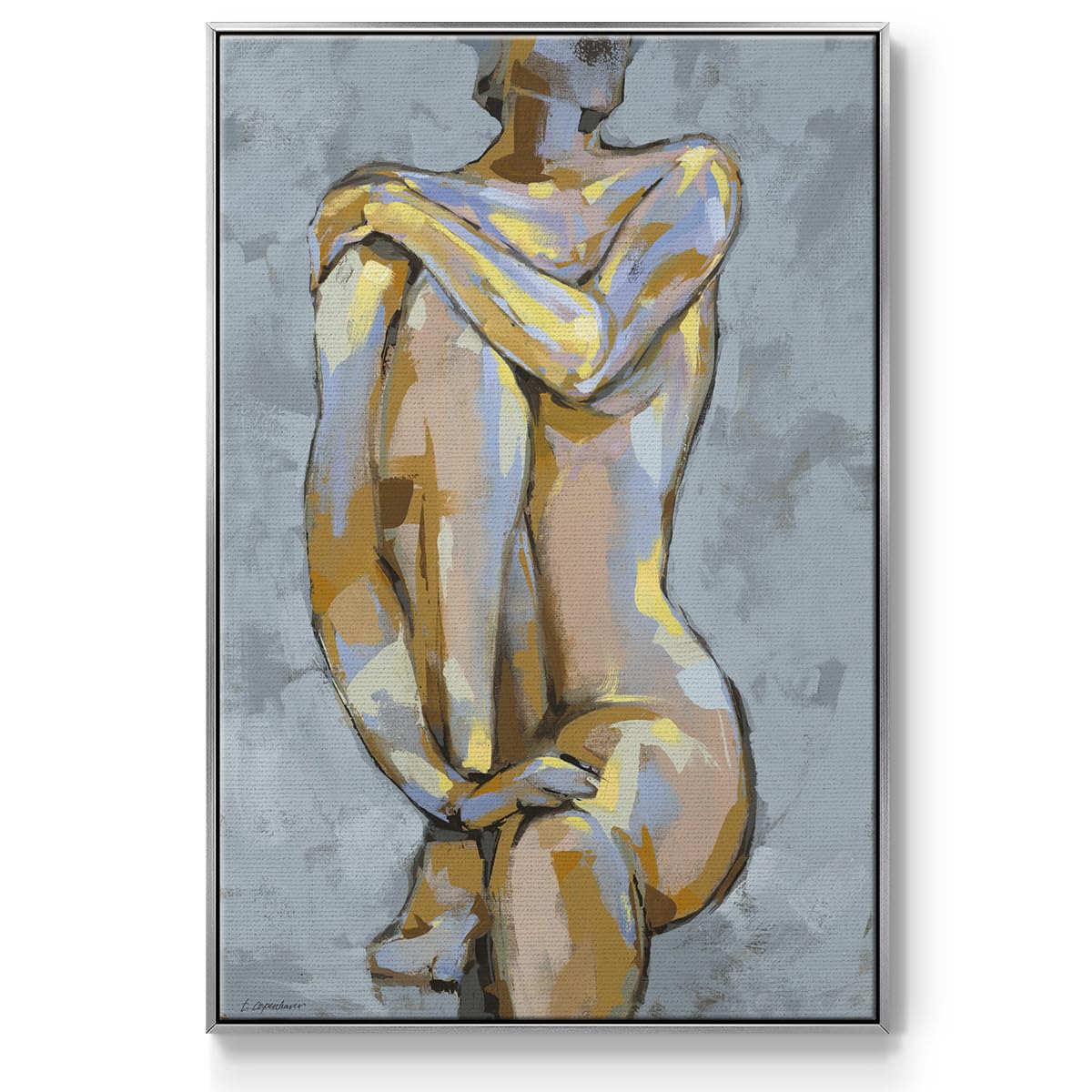 Canvas Glam Wall Art Modern Home Prints Elegant Lady Posing Portrait Abstract Silver Floater Framed Paintings for Bedroom Office Kitchen (25"L x 17"W / Grey Maiden I)