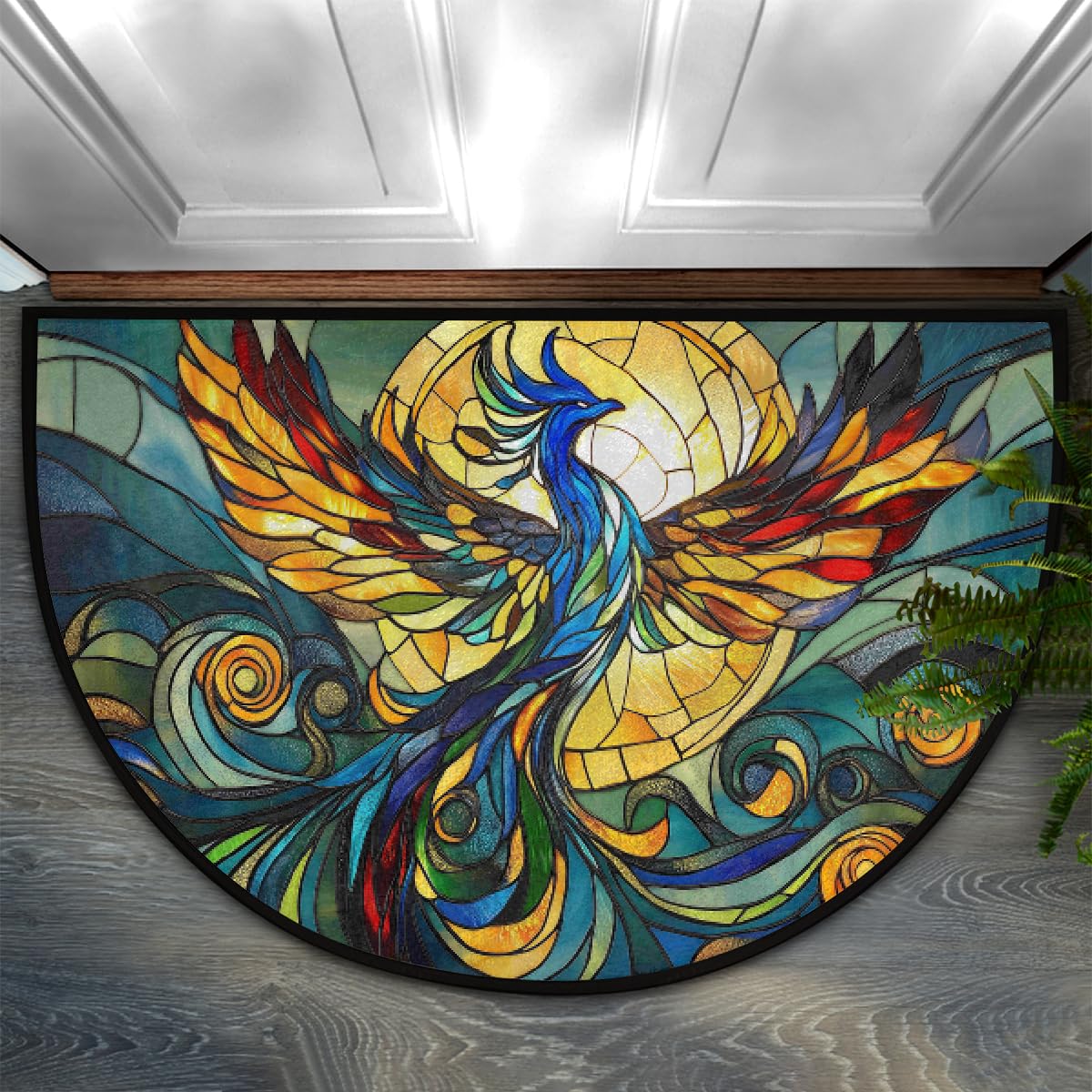 Phoenix Half Round Door Mat Indoor Entrance Semi Circle Area Rugs (Z Phoenix Stained Color Animal)