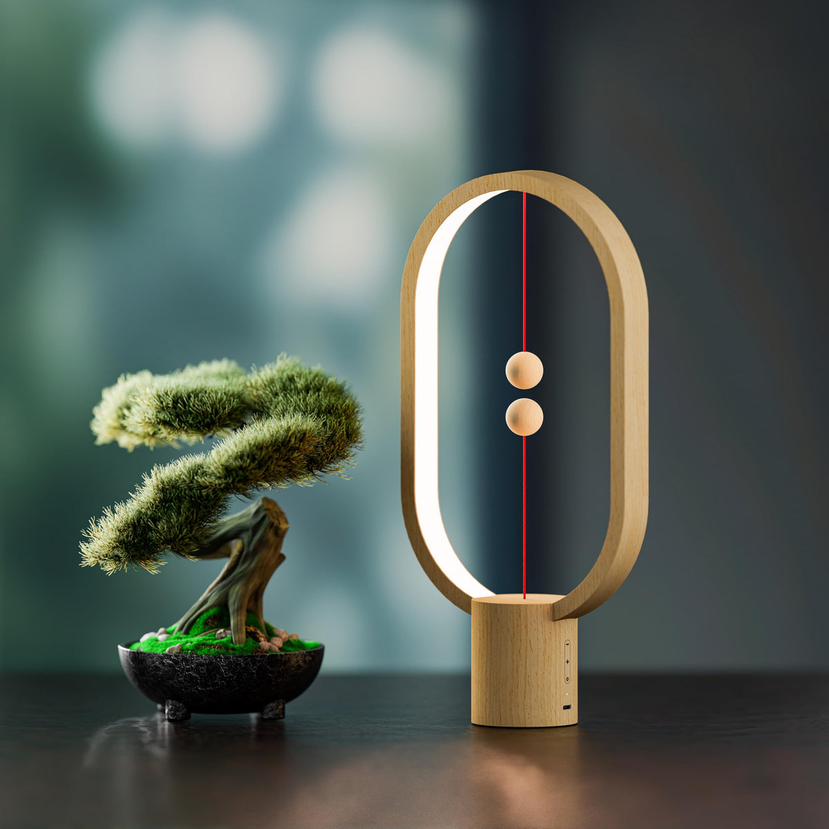 Table Lamp for Bedroom (Dark Wood -15.7")