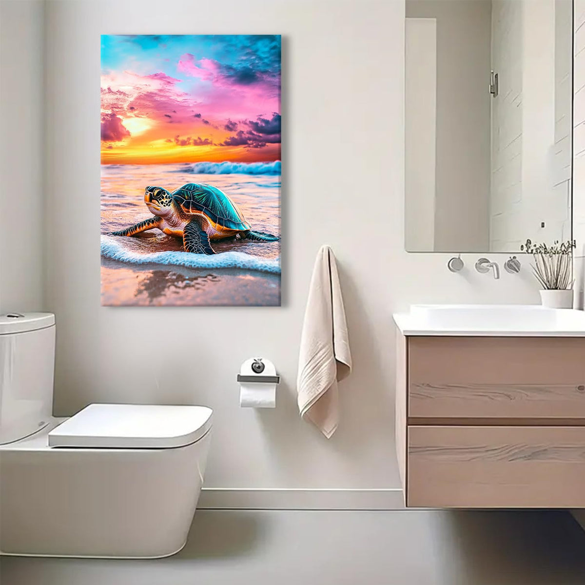 Farmhouse Bathroom Wall Art Colorful Sunrise Ocean Sea Turtle Wall Decor Coastal Beach landscape Pictures Vintage Marine Animals Painting Canvas Prints Artwork Nautical Bedroom Bath Decoration 24x36" (24"L x 36"W / Seaturtle)