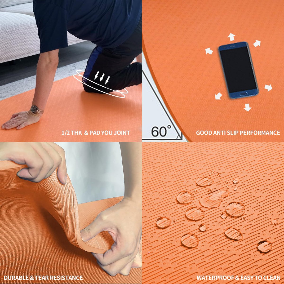 Large TPE Yoga Mat 6'x4'x1 (Orange)
