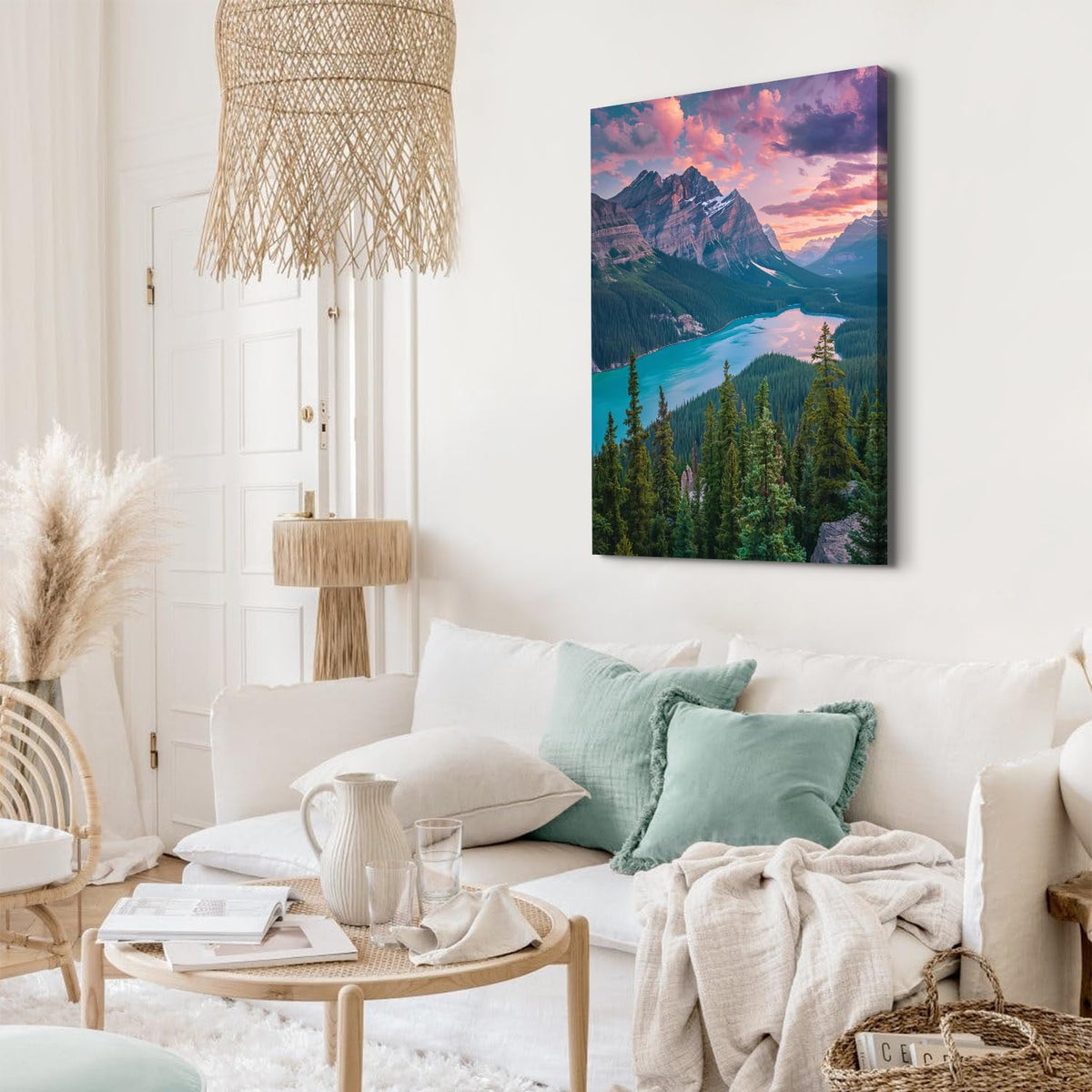 Large Sunset Mountains Wall Art Nature Blue Lake Canvas Pictures for Living Room Bedroom Trees Forest Landscape Poster Canada National Park Prints Painting for Office Home Decorations 24x36" (36"L x 24"W / Baff National Park)