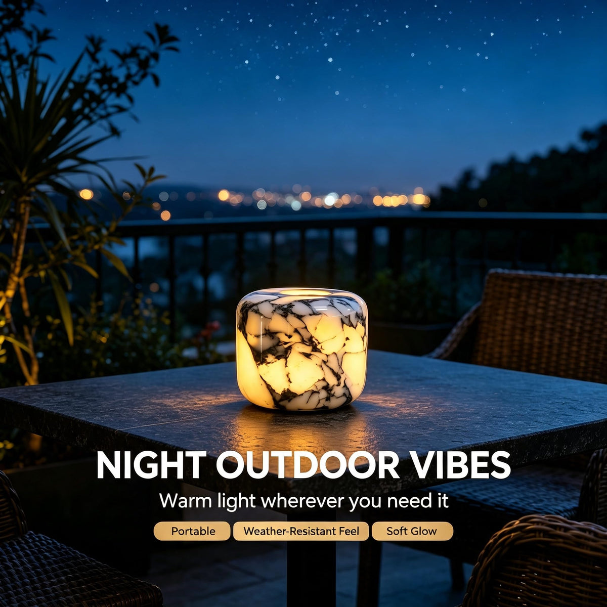 Natural Marble Lamp Cordless Touch Control Night Light 3 (Purple Calacatta)