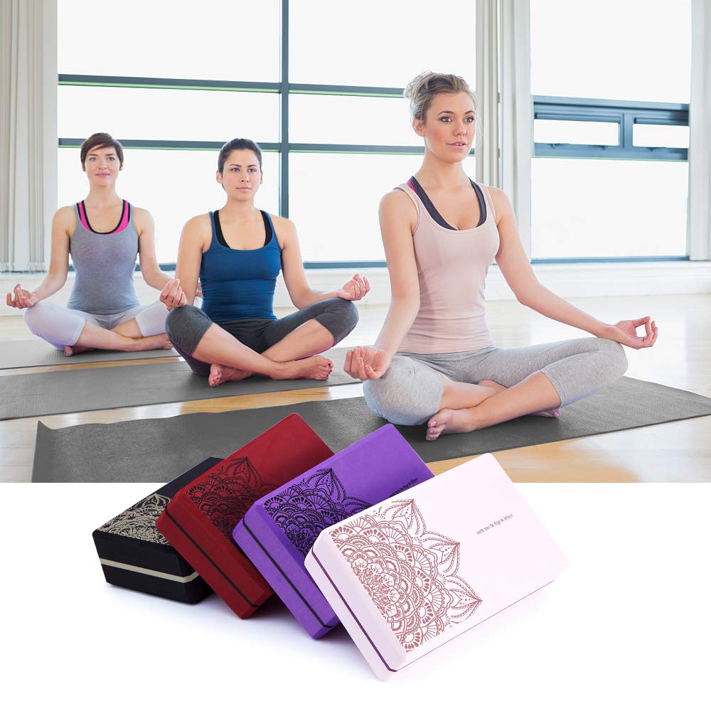 Non Slip & High Density Yoga Block set of 2 for Pilates 9"x6"x3" (Purple)