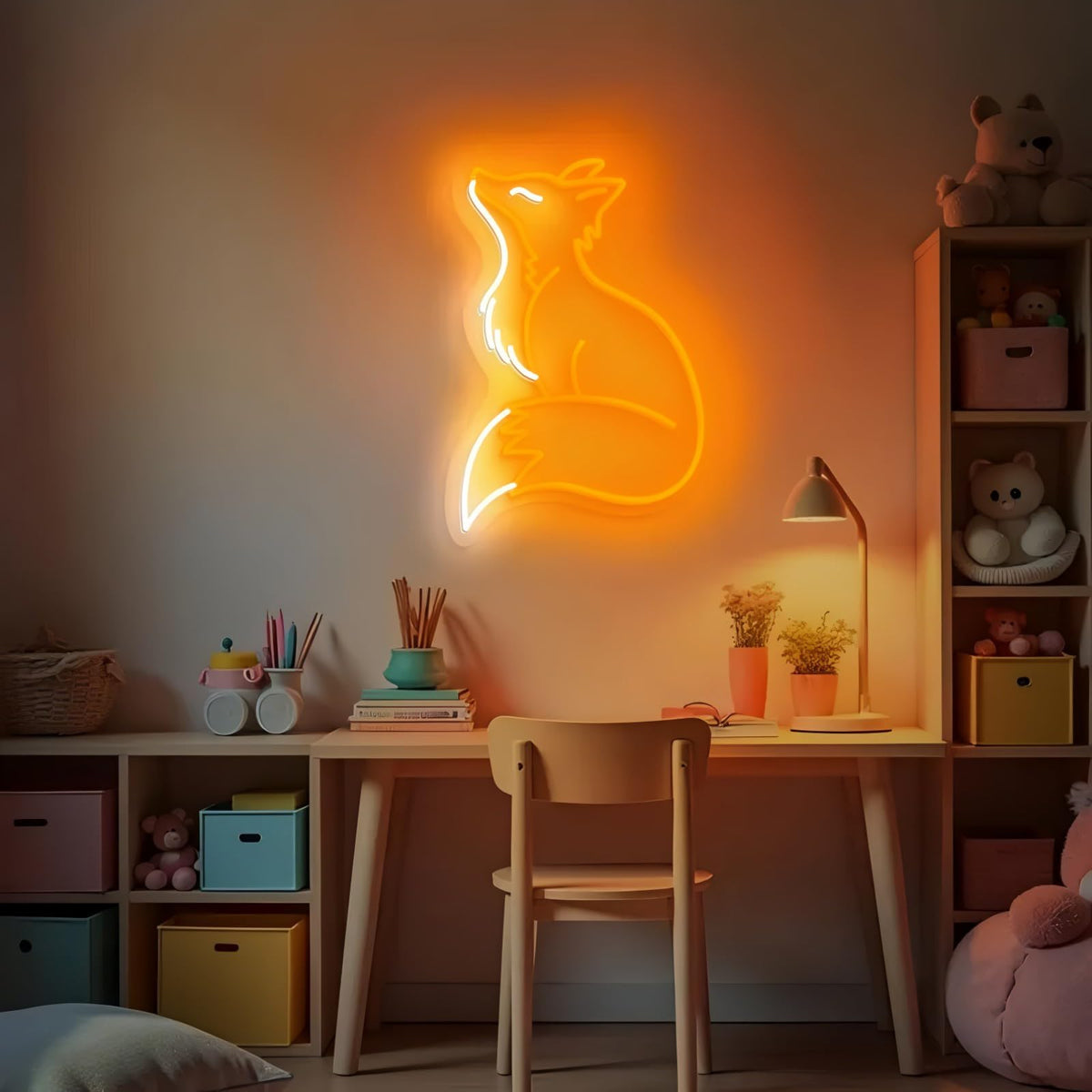 Fox Neon Sign for Kids Bedroom Nursery (Orange Fox)