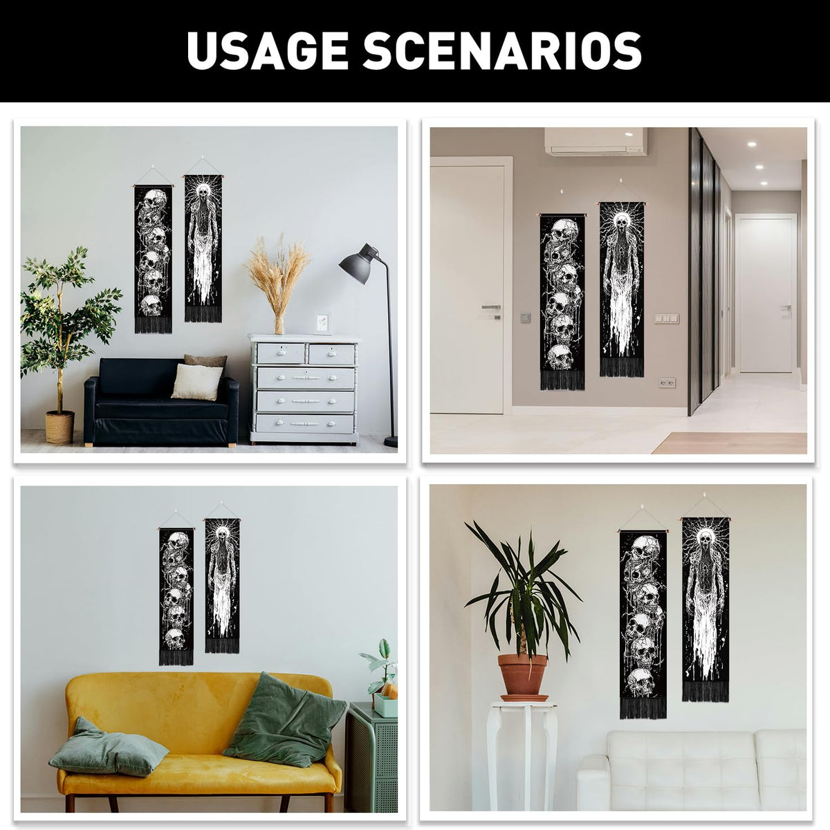 2 Pack Skeleton Vertical Tapestry (black,white)