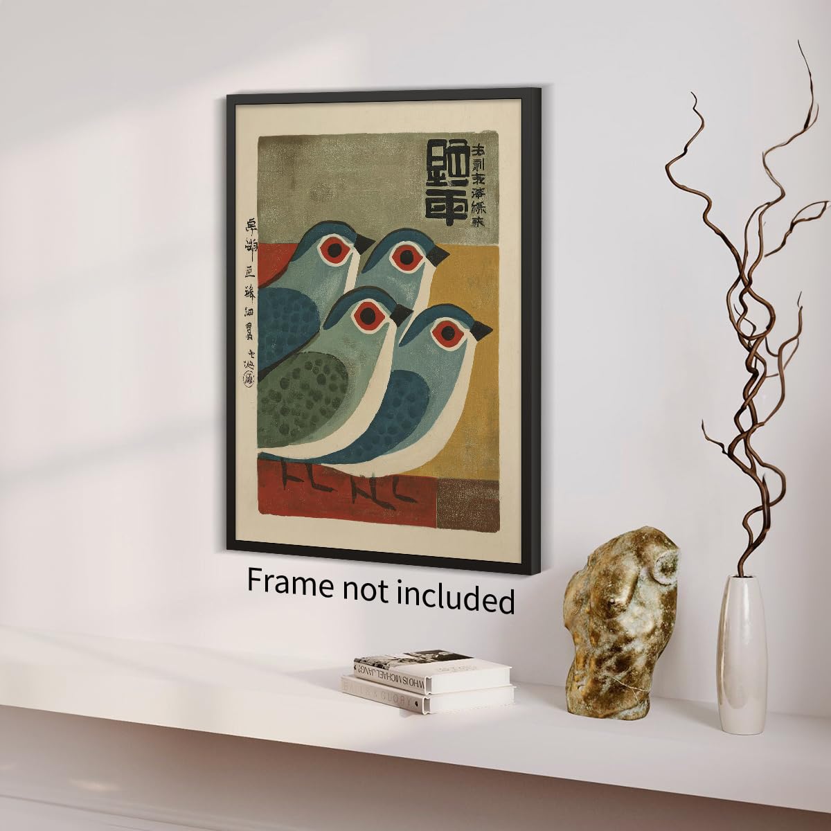 Japanese Mid Century Blue Bird Posters Prints Vintage Animal Canvas Wall Art Minimalist Bird Painting Nature Rustic Artwork 20x30in Unframed for Asian Lndie Room Bedroom Living Room Gallery Decor (Unframed / Japanese Picture / 30"L x 20"W)