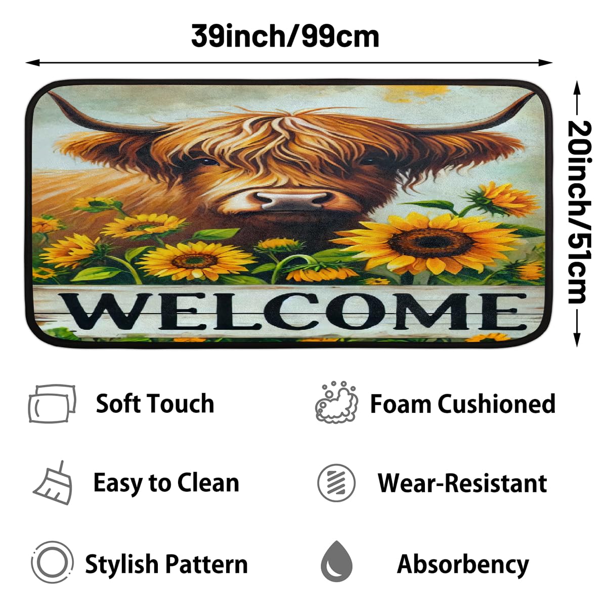 Highland Cow Cute Kitchen Rug Non (Color32)