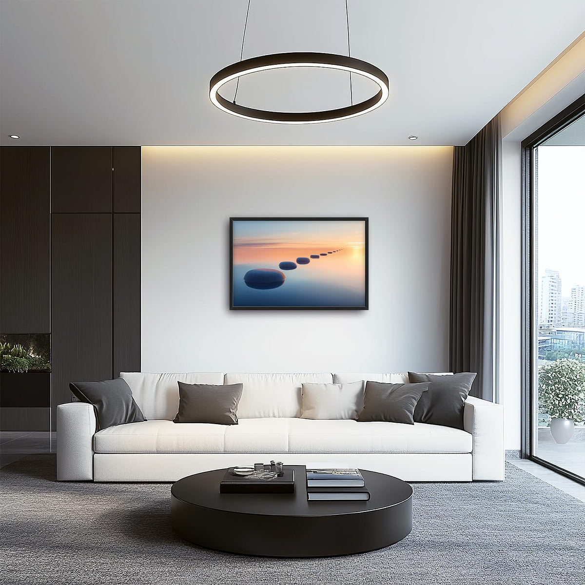 Zen Stone Wall Art Bathroom Pictures Wall Decor Calming Tranquility Sunset Office Canvas Prints Large Meditation Painting Framed Artwork Decoration for Yoga Spa Living Room 36"x24" (Calming Zen Stone / 36"L x 24"W)