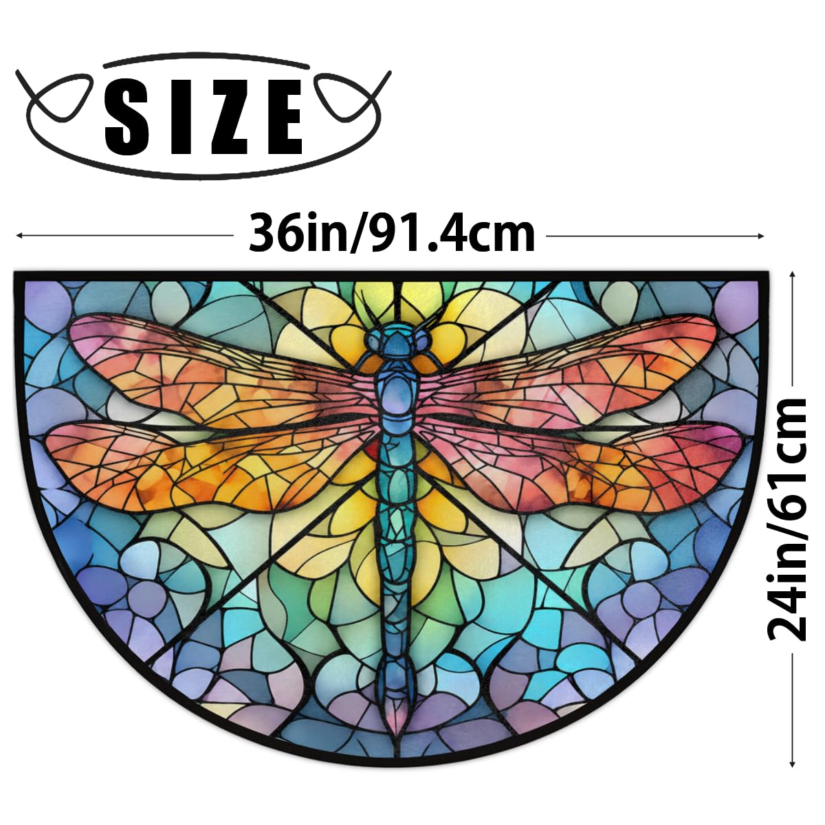 Dragonfly Colorful Stained Glass Half Round Door Mat Indoor Entrance Low Pile Non Slip Absorbent Semi Circle Welcome Mats Doormats 36x24 in Floor Mats for Home Kitchen (Dragonfly Colorful Stained Glass)