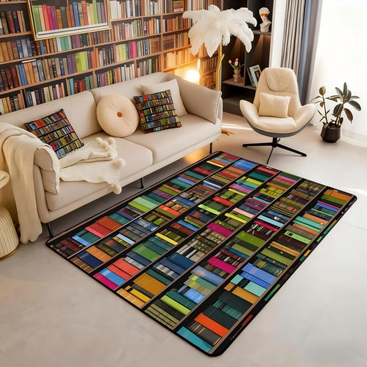 Books Large Area Rug 5x7 Rainbow Bookshelf Living Room Rug (Multi Color / 4'11" x 6'6" (Rectangular))
