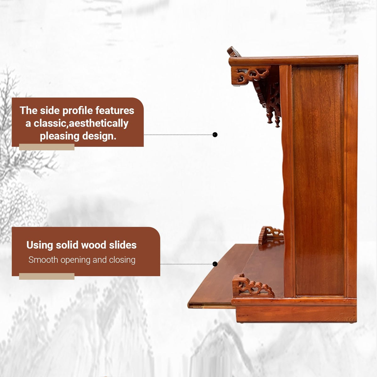 Wall mounted desktop wood buddhist altar (Walnut / 80cm/31.4in)