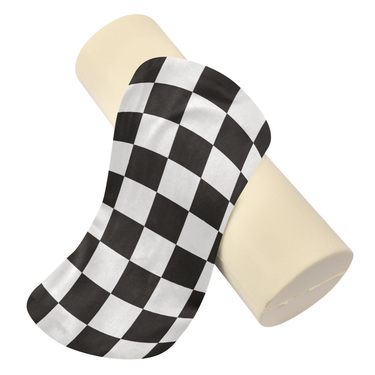 Checkered Black Neck Roll Pillow Bolster Round Health Memory Foam Long Cervical Cylinder Pillows with Removable Washable Cover for Body Bed Legs Back Yoga (Checkered Black)