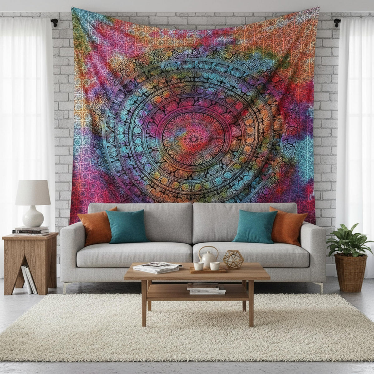 Cotton Mandala Tapestry (Tie-dye / 90"L x 108"W)