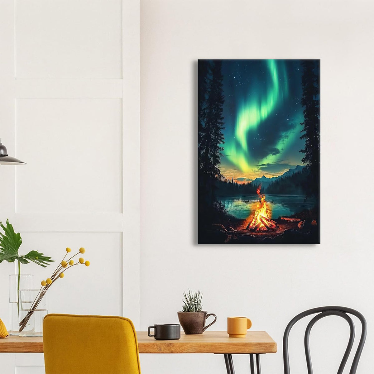 Northern Lights Wall Art for Kitchen Wall Decor Aurora Forest Landscape Canvas Prints Pine Trees Lake Painting Night Views Posters Rustic Country Picture Artwork Modern Home Bathroom Decoration 16x24" (16"L x 24"W / Nature15)
