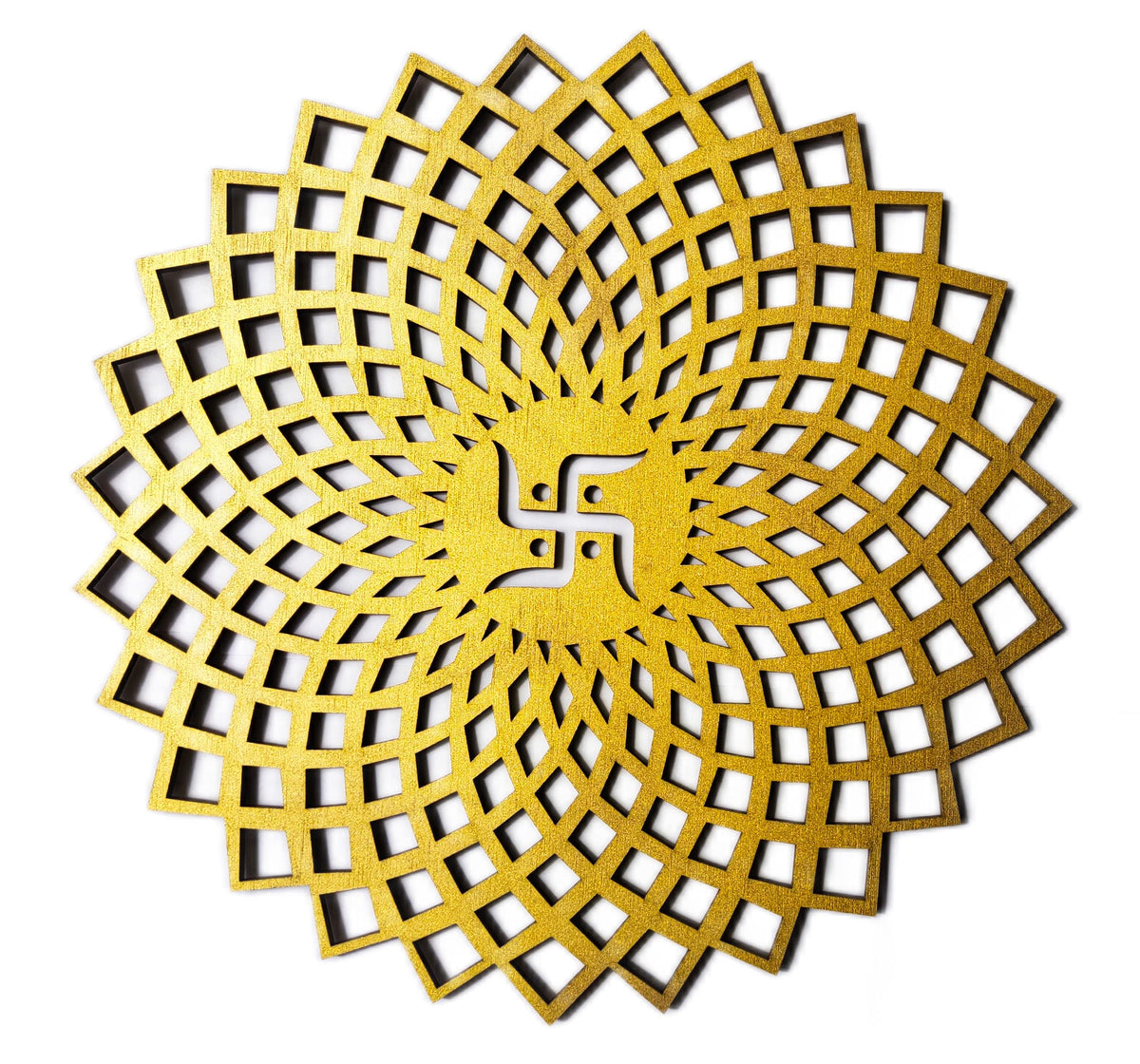 Golden Round Decorative Wall Art Mdf Wooden Chakra For Temple (GEOMETRY -Gold / 12"L x 12"W)