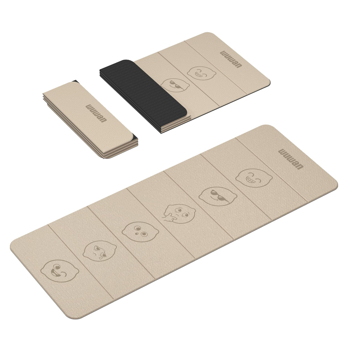 TPE Yoga Mat Foldable 8mm Thick Light Non (Beige&Black)