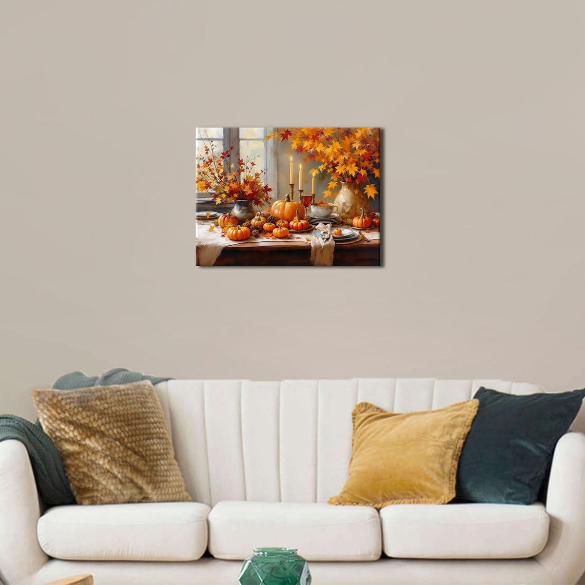 Fall Pumpkin Wall Art Fall Pictures Wall Decor for Kitchen Vintage Farmhouse Halloween Canvas Prints Autumn Maple Leaves Painting Poster Rustic Thanksgiving Harvest Artwork for Home Decoration 12x16" (16"L x 12"W / Pumpkin)
