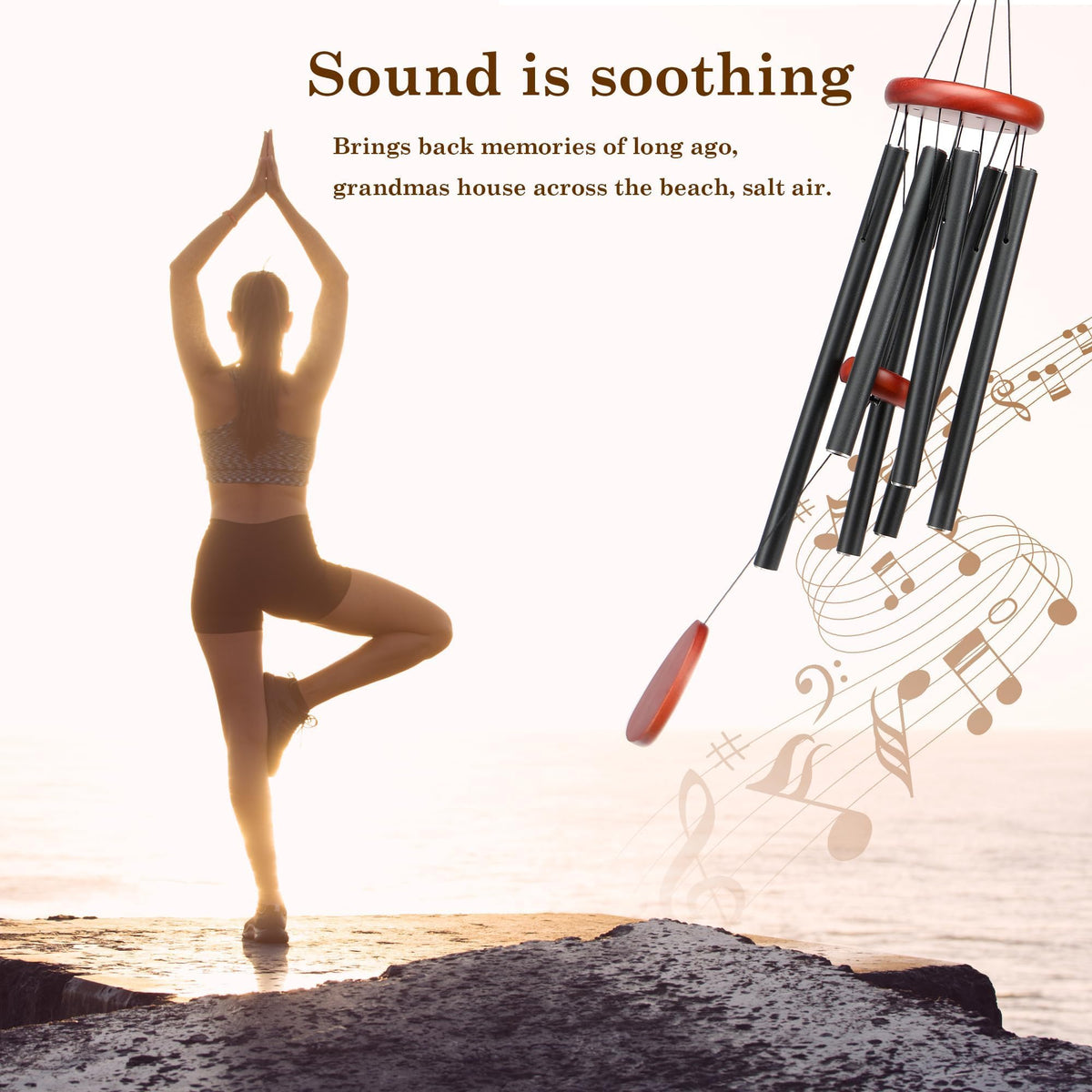 Classic Black Wind Chimes for Outside Soothing Melodic Wind Chime 37" to Create a Zen Atmosphere. Sympathy (Black 37'')