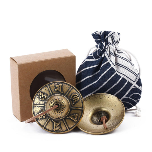 Tibetan Tingsha Cymbals Meditation Chime Bells (Om Mane Padme Hum Symbols Embossed)