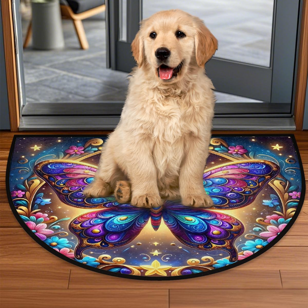 Butterfly Half Round Rug Half Moon Door Mat Half Circle Rugs (D:color 11)
