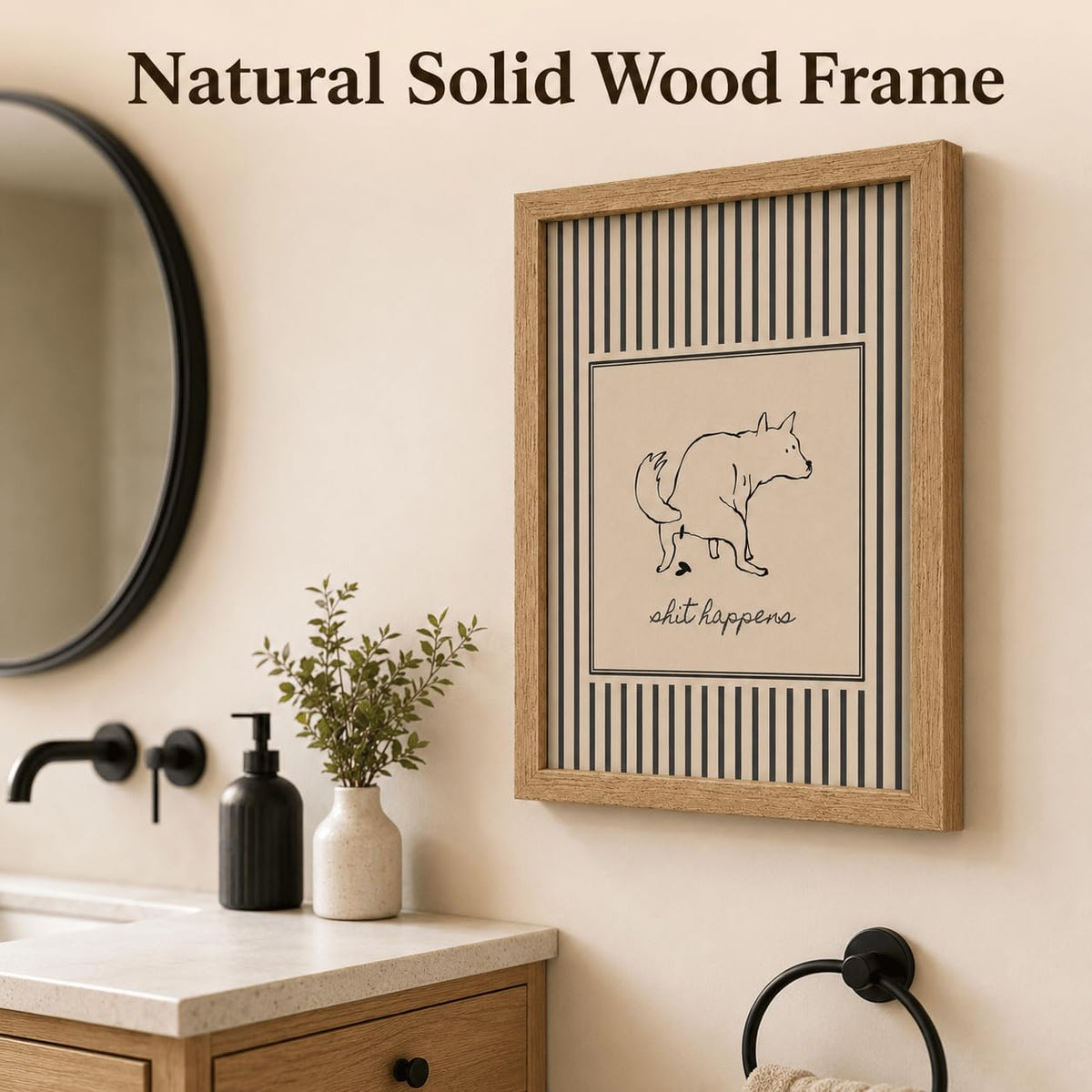 Funny Dog Bathroom Framed Wall Art (pooping dog / 24"L x 16"W)