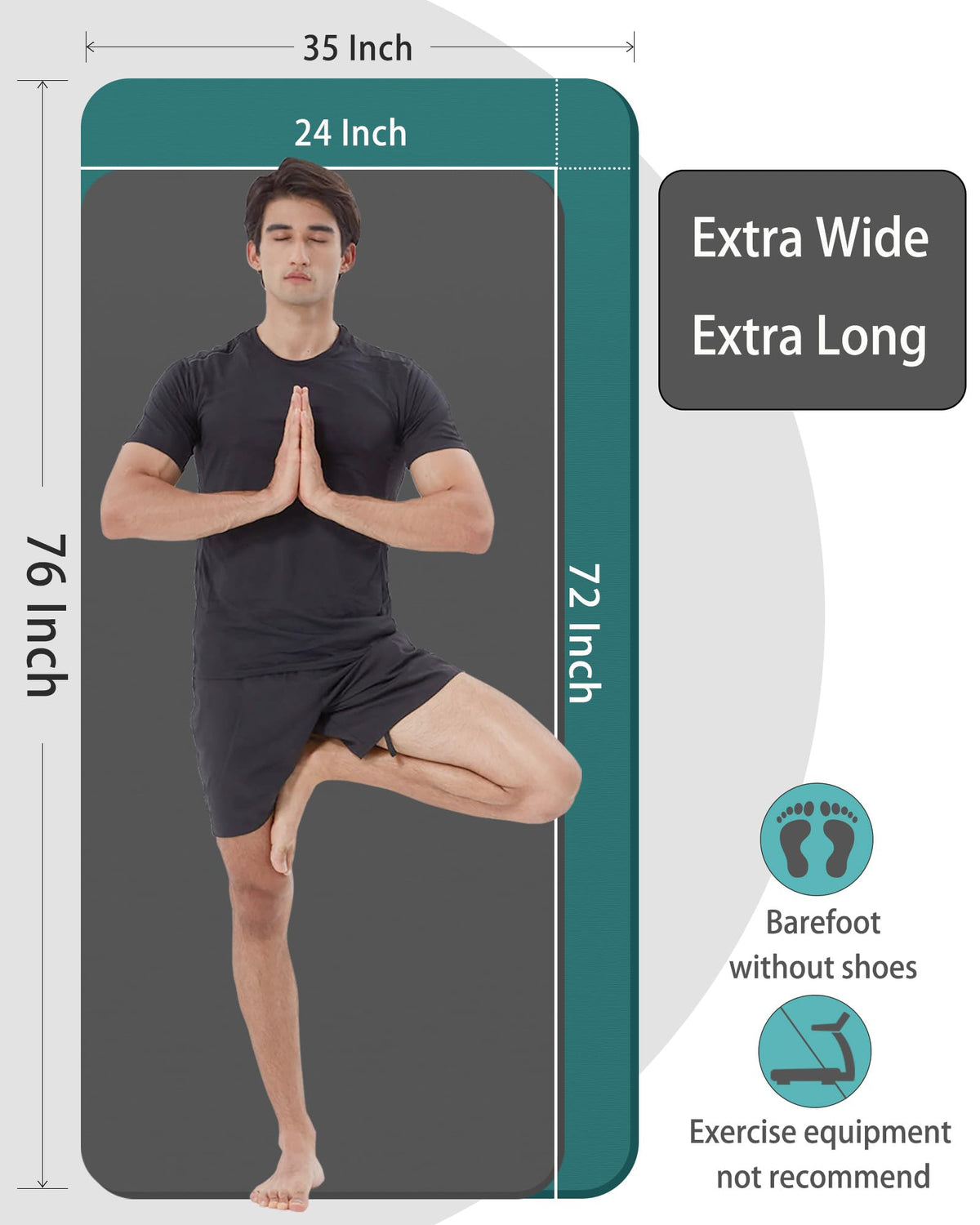 Yoga Mat Wide 76"x35" 15mm Thick Exercise Mat Large for Home Gym (Jasper)