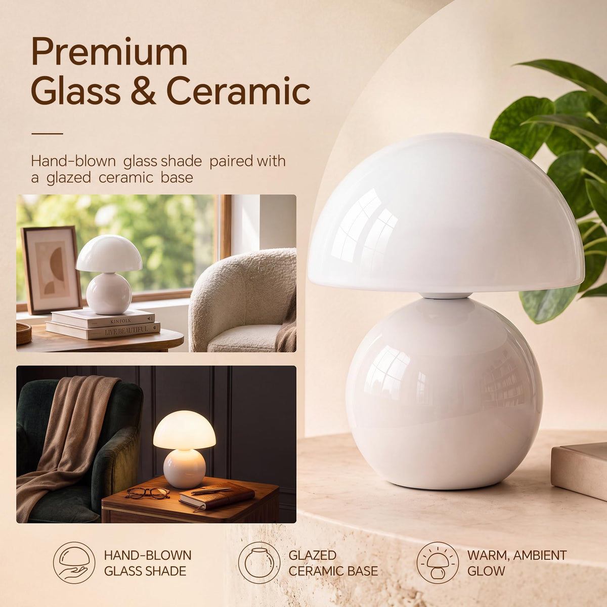 Mushroom Lamp Table Lamp for Bedroom (White)