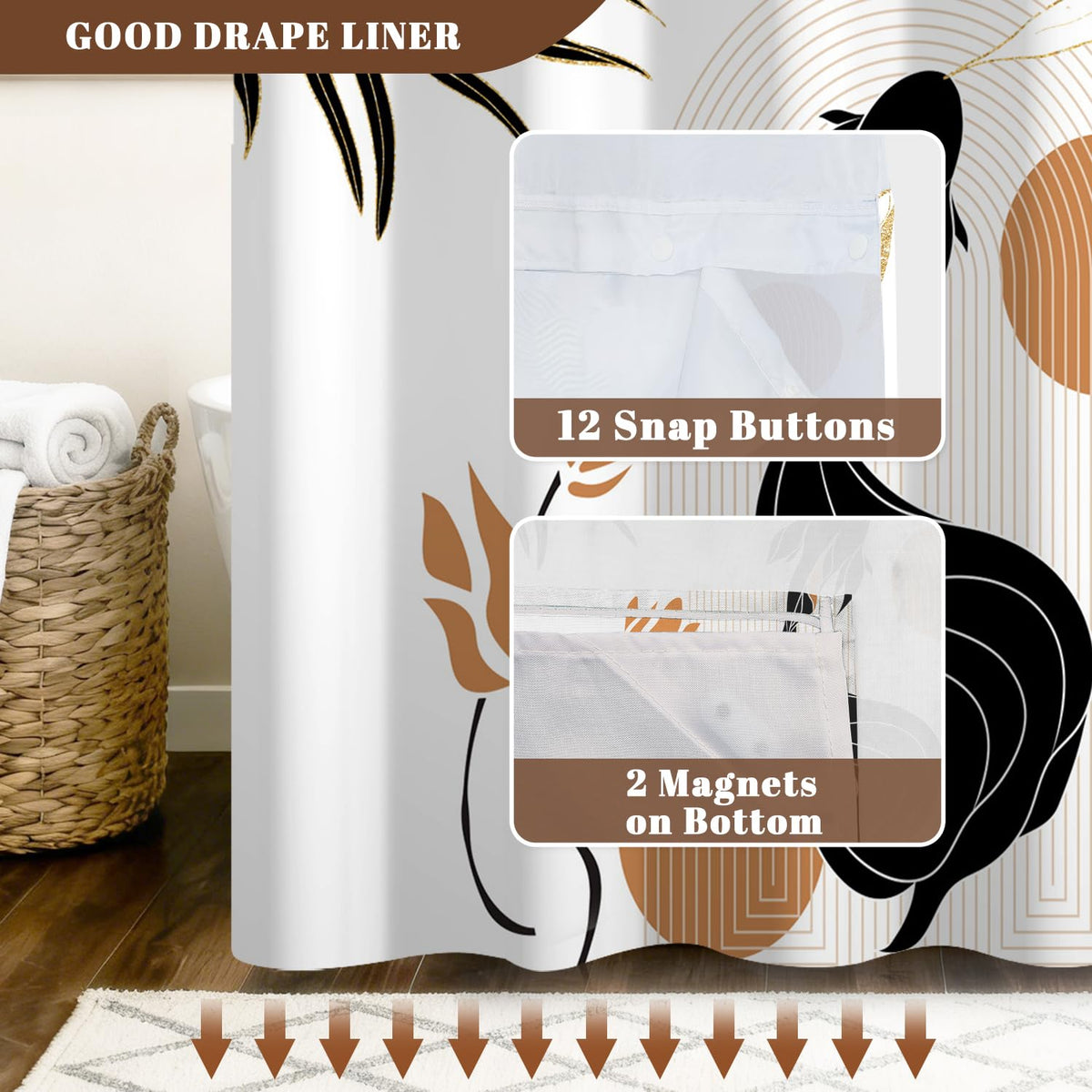 No Hook Shower Curtain and Liner Set (Abstract Koi Fish)
