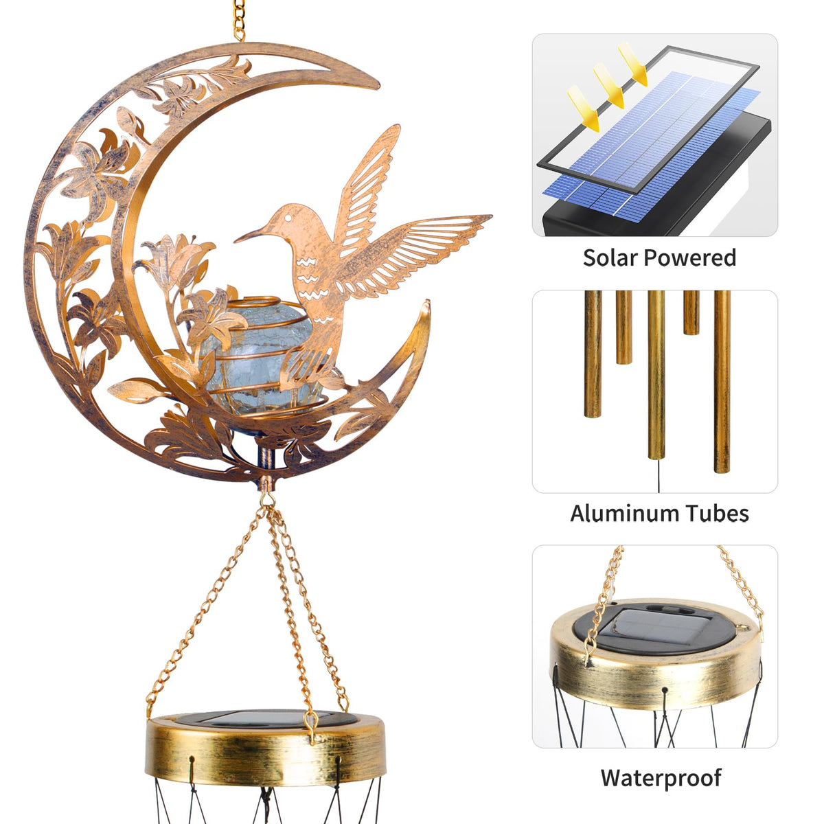 Moon & Hummingbird Wind Chimes